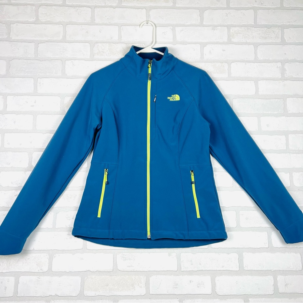 The North Face Women's Blue Softshell Jacket with Yellow Accents